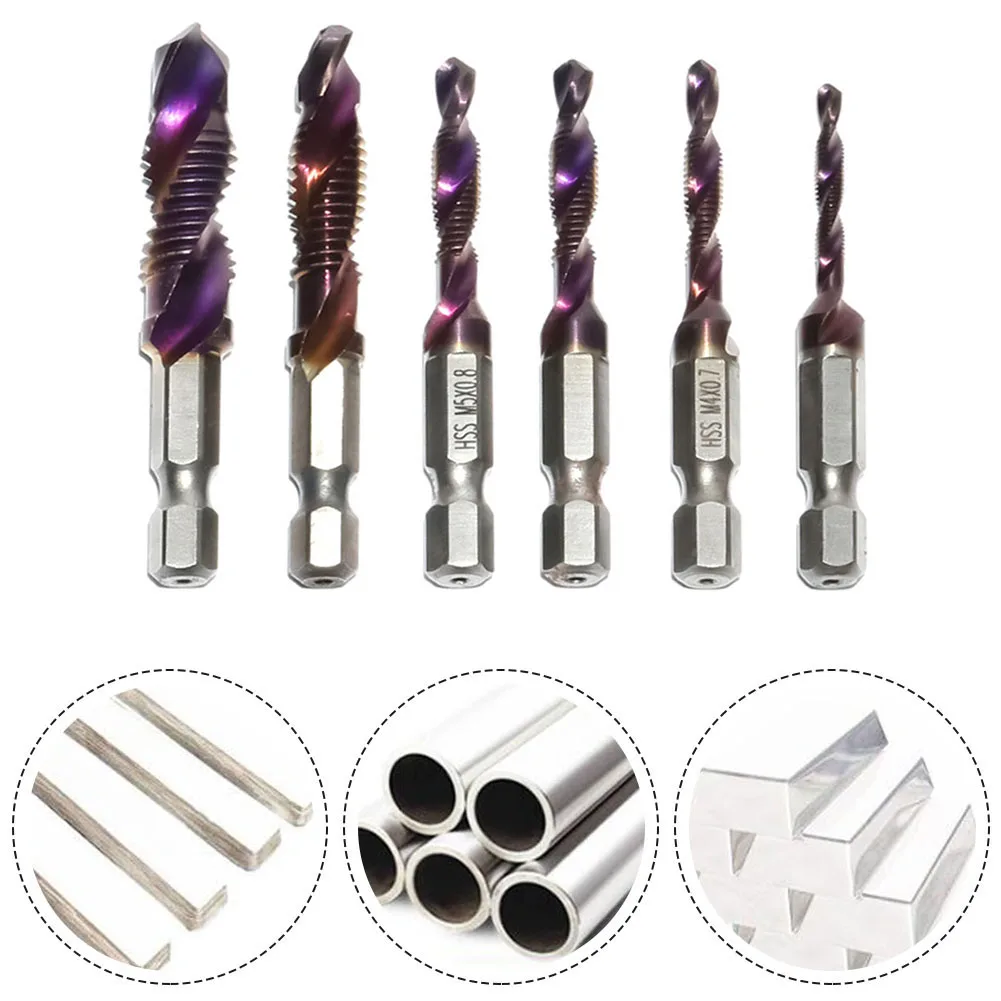Broca de grifo de 1/6 piezas, vástago hexagonal, HSS, máquina de tornillo, grifo compuesto para taladros de banco, herramientas manuales, M3, M4, M5, M8, M10
