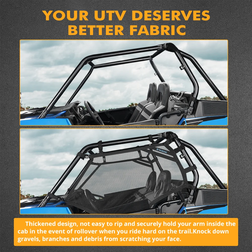 NICECNC Premium Nylon UTV Window Nets Roll Cage Mesh Guard For Polaris RZR 900 1000 900S XP 1000 2014-2021 XP TURBO 2016-2020