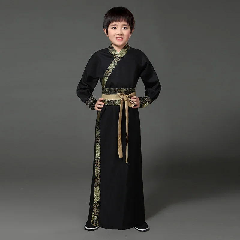 Chinese silk robe Costume Boyls Children Kimono Hanfu China Traditional Vintage Ethnic Students warrior Dance Costume Hanfu set