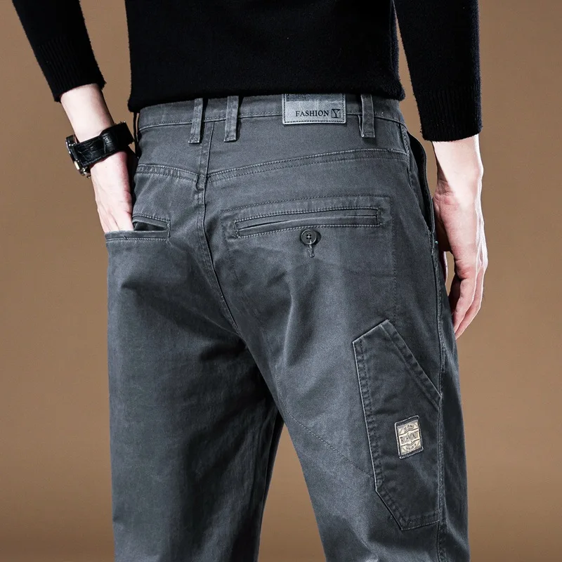 Korean Vintage Men's Cargo Pants Cotton Solid Straight Casual Baggy Pants Fashion Y2k Japan Streetwear Men Clothing