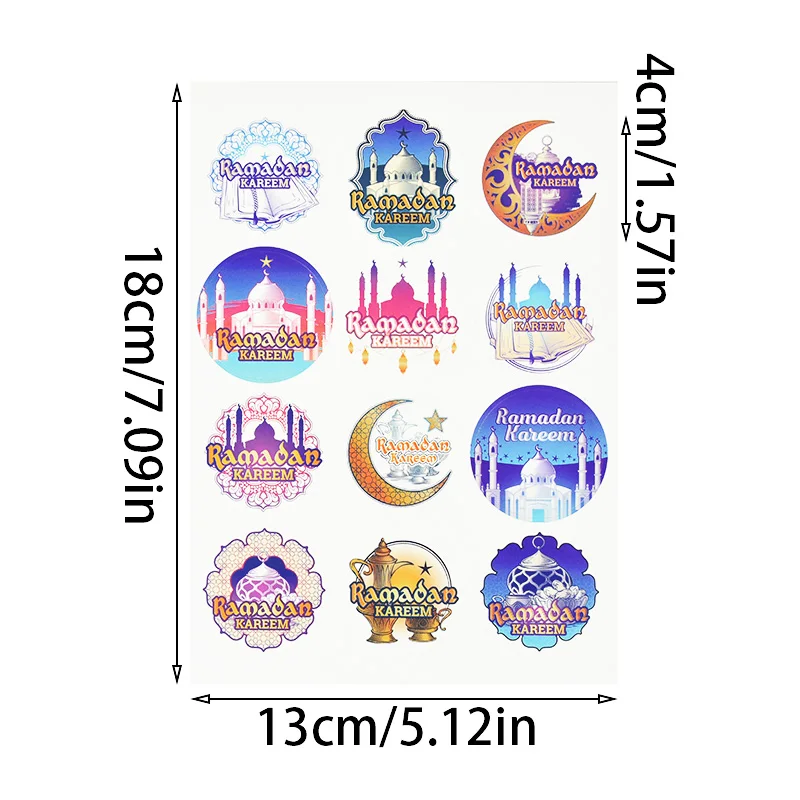 5Pcs Round Eid Mubarak Stickers Scrapbook Envelope Seal Label Sticker Gift Decoration Muslim Islamic 2024 Ramadan Kareem Supply