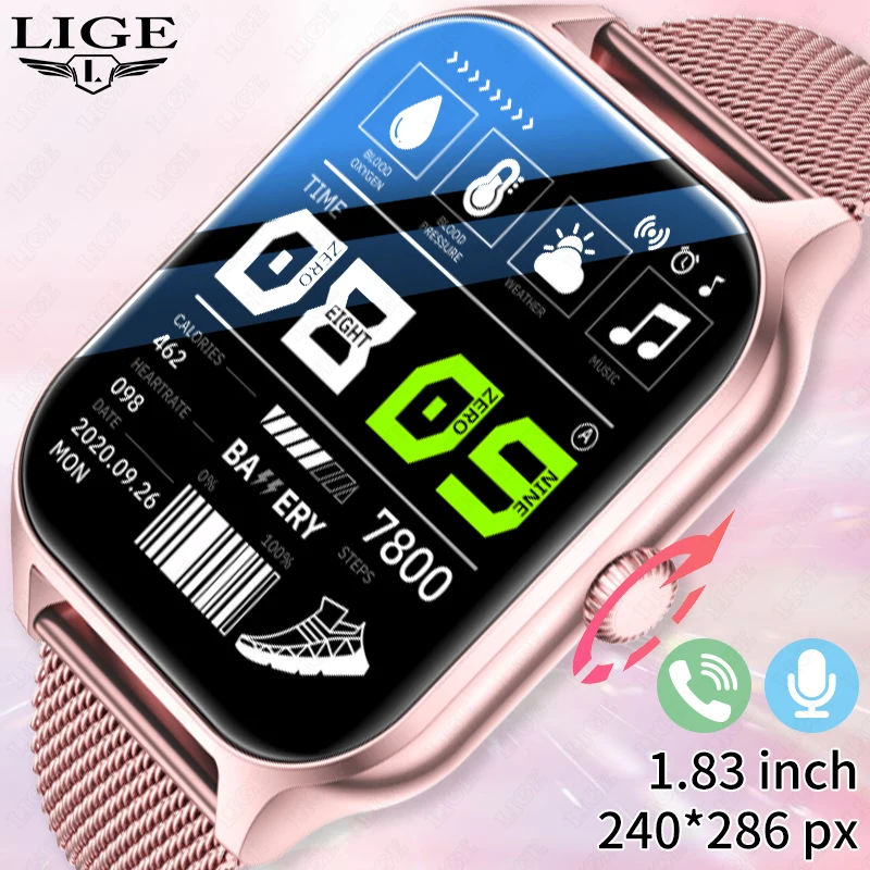

LIGE 2024, новые 1,83-дюймовые умные часы с Bluetooth-звонком, водонепроницаемые спортивные фитнес-трекеры, умные часы для Android IOS, мужчин и женщин