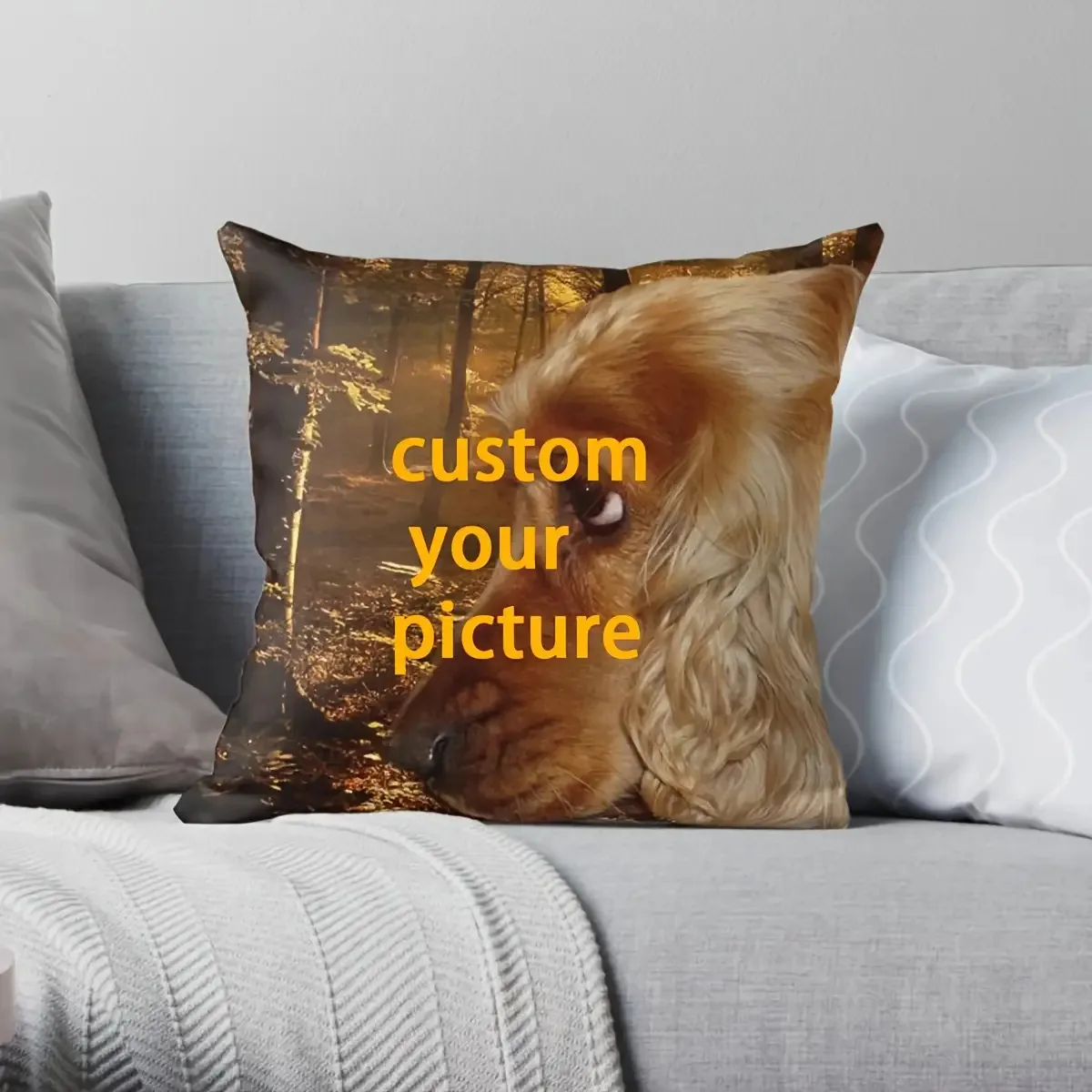 Customize 1 personalized single-sided printed 45x45cm ultra soft short plush pillowcase, designed for sofa bed and living room w