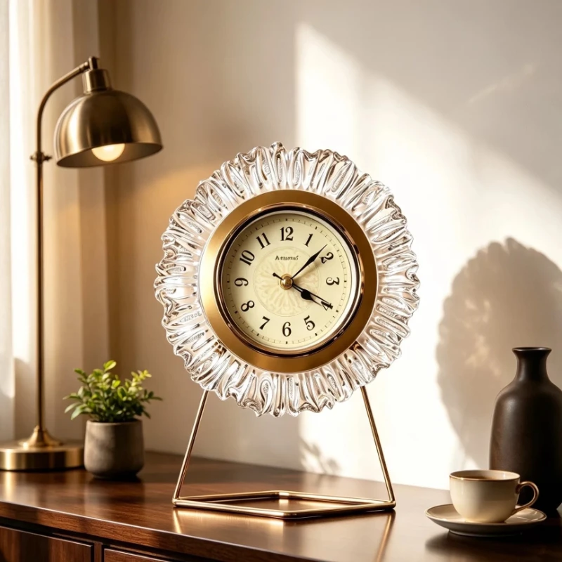Retro Desk Clock Luxury Desk Watch Aesthetic Living Room Tabletop Clocks Decorative Silent Bedroom Desktop Watches with Light