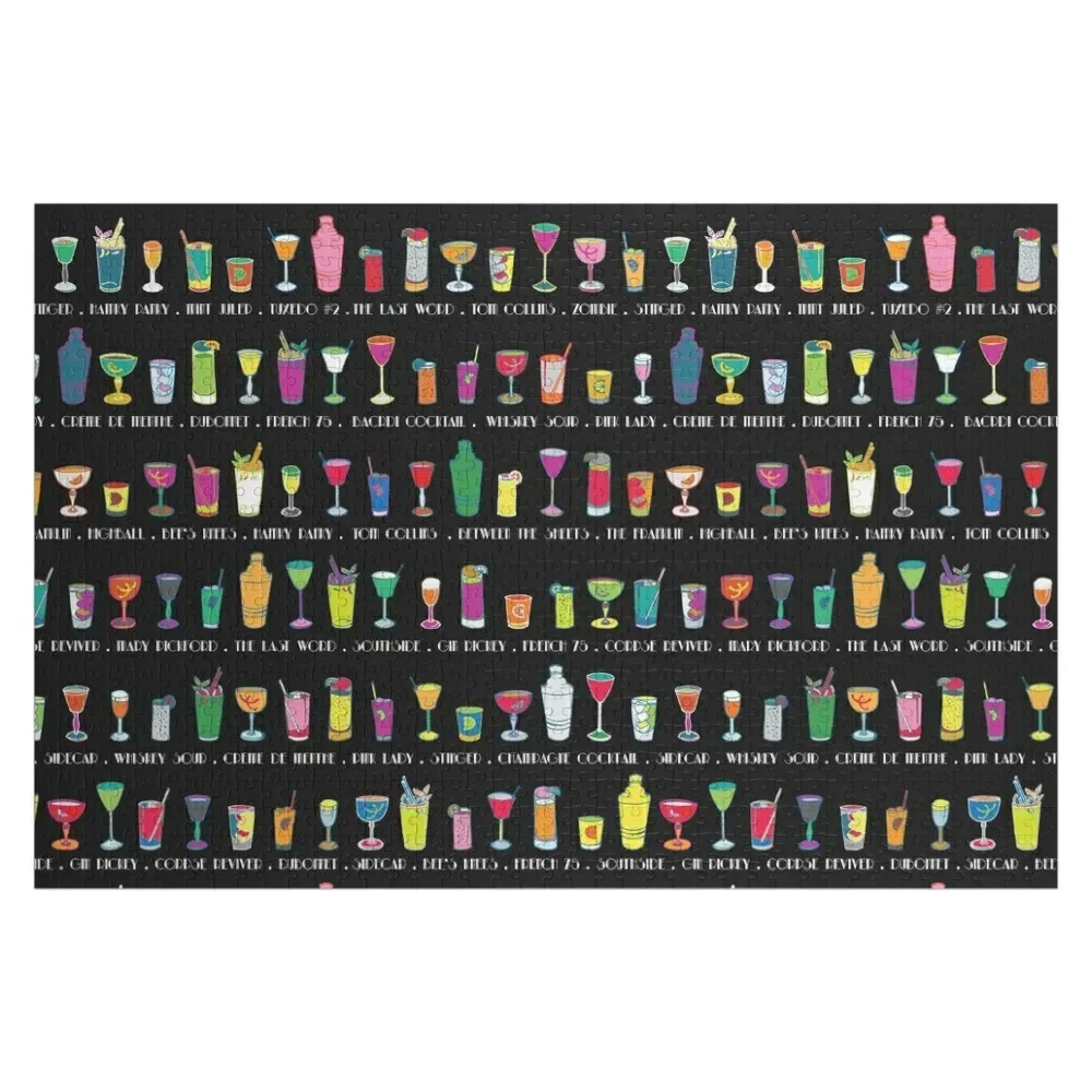 Line em Up! - Prohibition Cocktails pattern on black by Cecca Designs Jigsaw Puzzle Game Children Customized Picture Puzzle