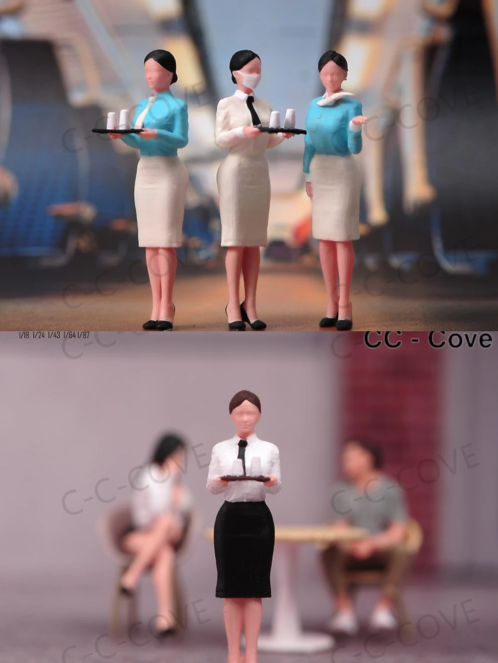 

Painted Miniatures 1/18 1/24 1/43 1/64 1/87 Young Flight Attendants Serving Passengers Figure Model Toys Gift View Decoration