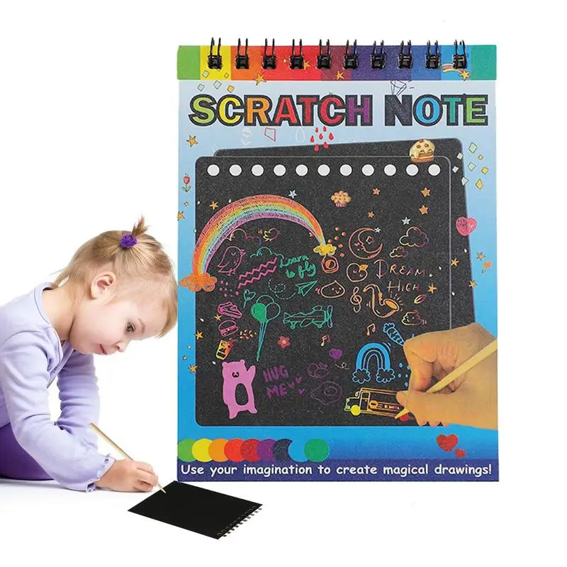 Scratch Arts-Craft Notebook 10pcs Creative Sketchbook Cartoon Paper DIY Graffiti Tool Rainbow Scratch Party Favor Kid Paper