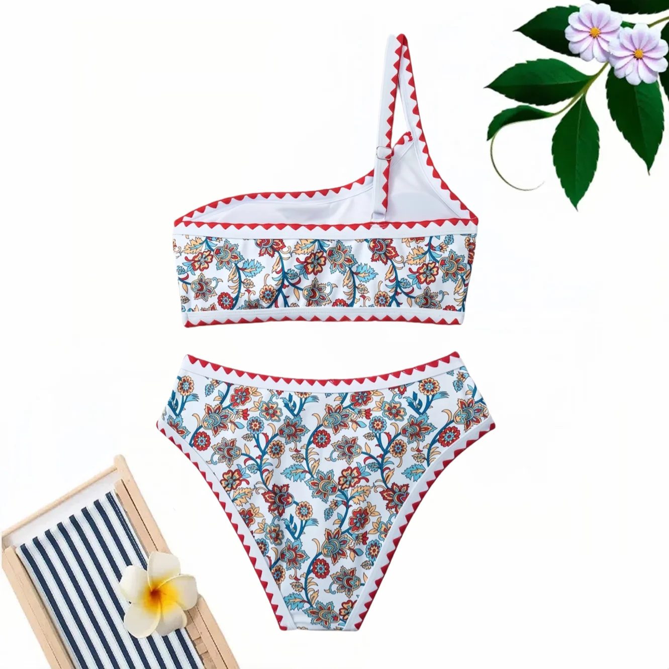2024 Women One Shoulder Sexy Bikini 2 Piece Swimsuit Backless Swimsuit Slim Swimsuit High Waist Bikinis Set Women Swimsuit