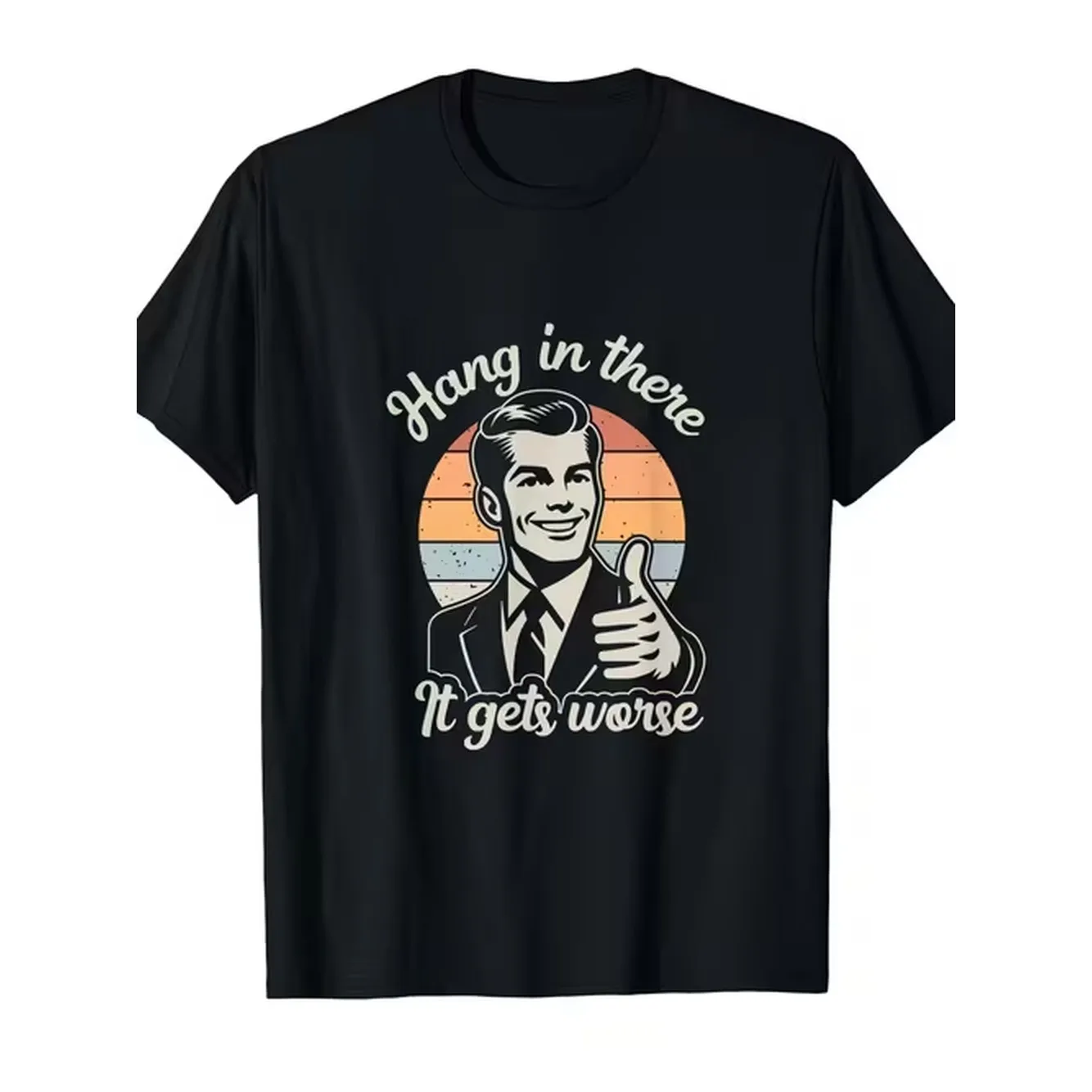 Retro 70S 80S Style Satirical T Shirt Thumbs Up Graphic Ultra Soft Loose Neck Shirt With White Print And Vintage Stripes Unisex Casual Wear For Everyday And Parties Suitable For