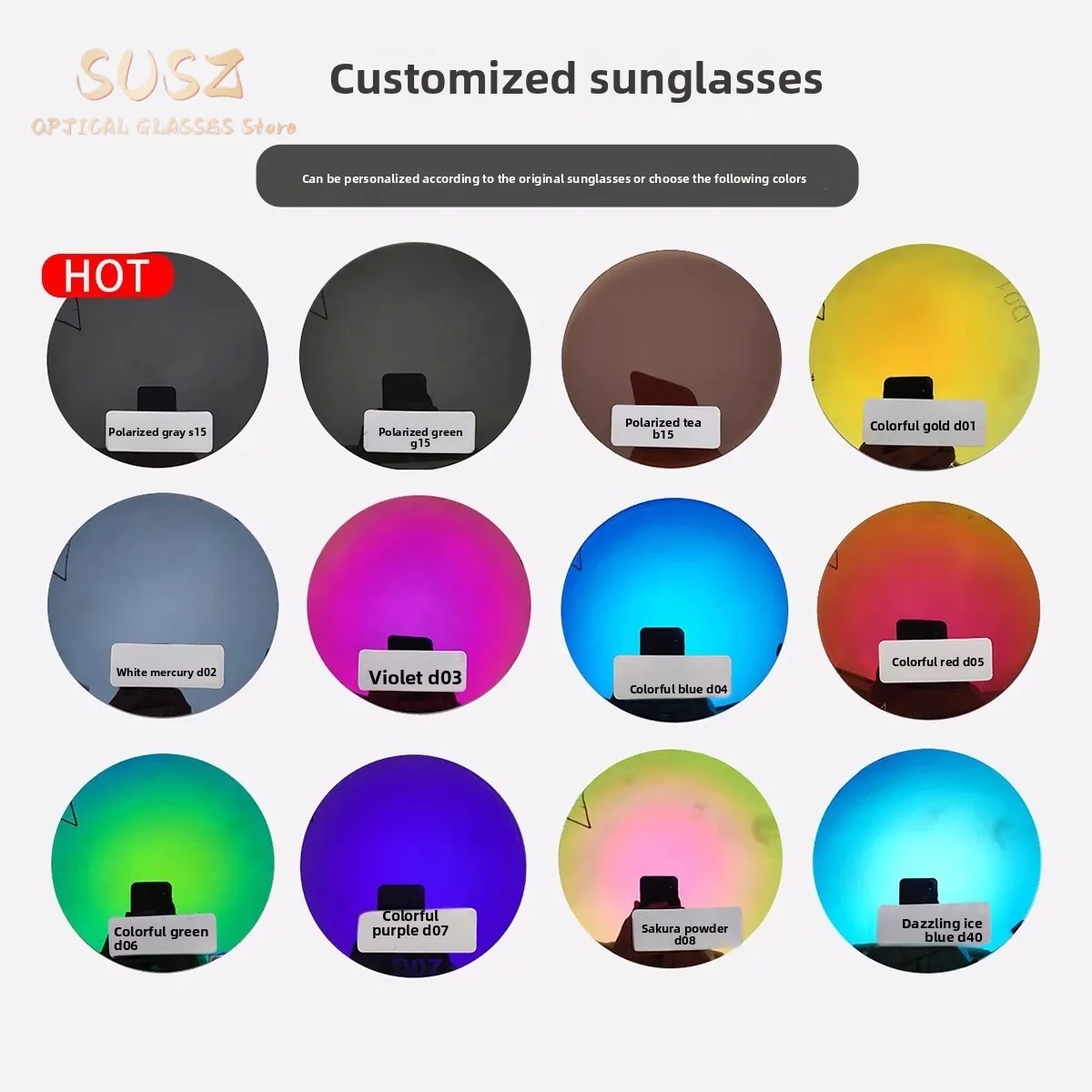 SUSZ Polarized Colourful Mirror Lens Gray Brown Pink Blue Series 1.56 1.61 1.67 Myopia Hyperopia Prescription Glasses Lenses
