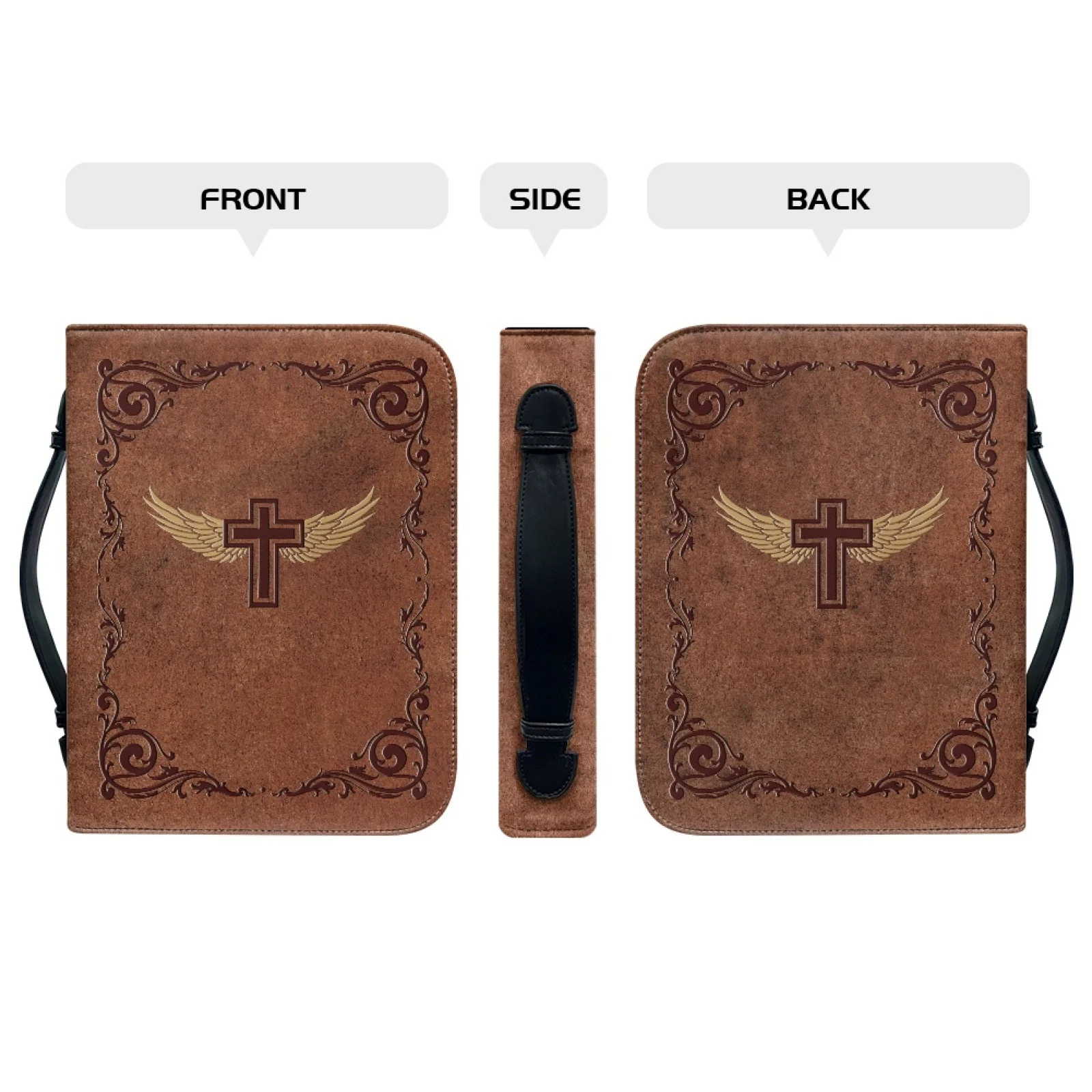XIXIRIMIDO Winged Cross Pattern New Design Bible Carrying Case PU Leather Large Capacity Bible Case Bag for Men