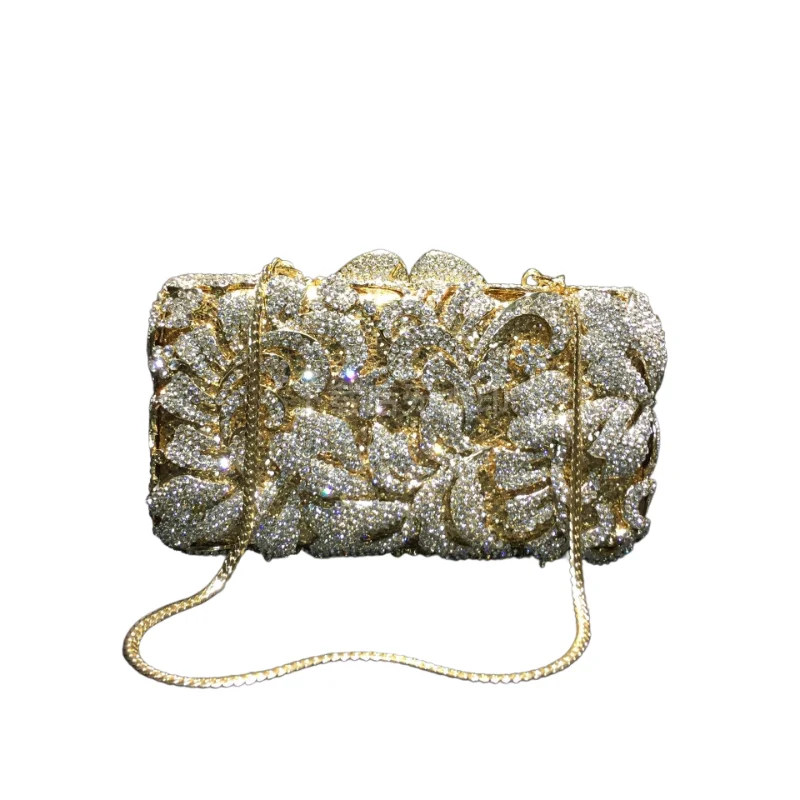 

Rhinestone Clutch Empty Metal Crystal Dinner Bag Hand-set Diamond Square Hard Box Full Diamond Bridal Pearl Embellished Handbag
