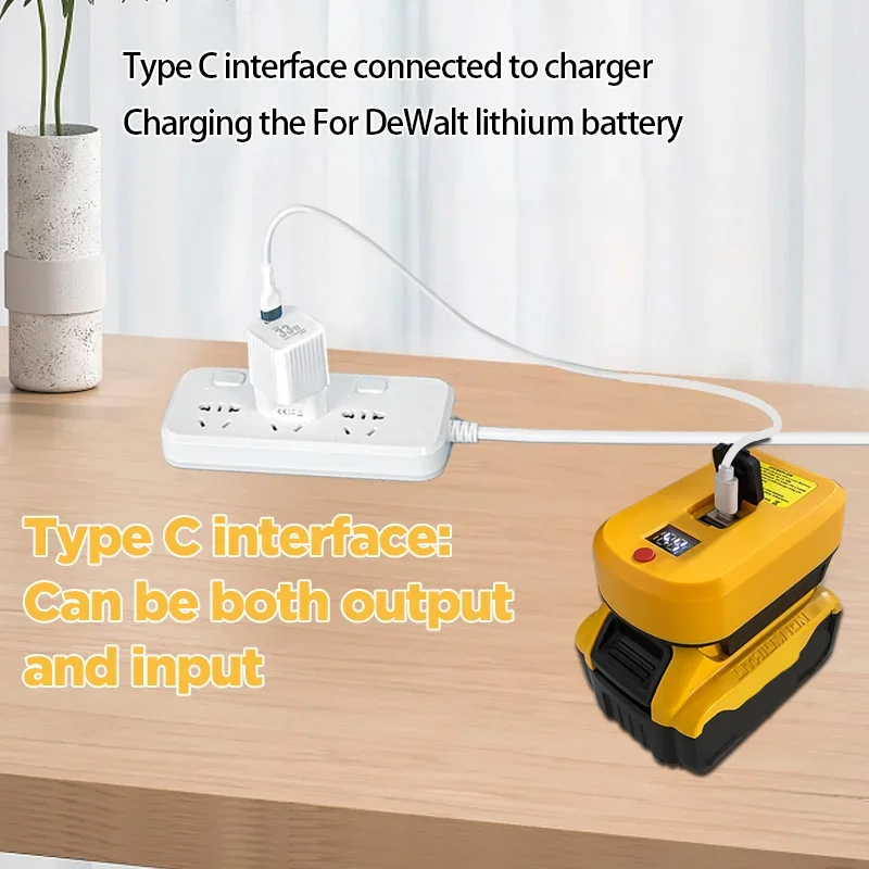 60W Portable Charger Battery Adapter Rapid Charger for Dewalt 18V 20V 60V Batteries with USB Type-C Port Works As An Inverter