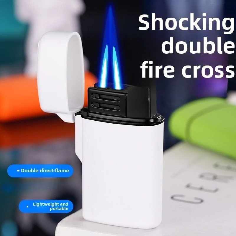 Creative Double Direct Flush Lighter Windproof Cigarette Lighter Lightweight Portable Customizable Advertising Logo Wholesale - Image 3