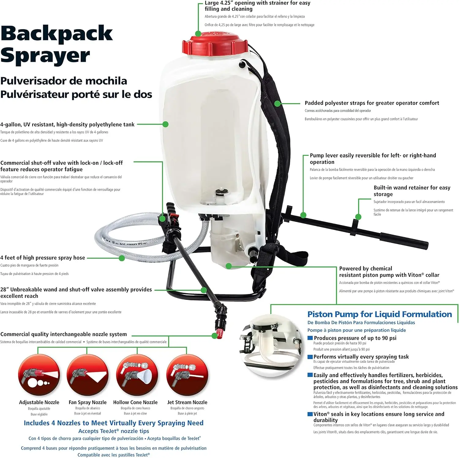 4-Gallon Backpack Sprayer with 90 PSI Pressure, Adjustable Nozzles for Garden and Farm Use
