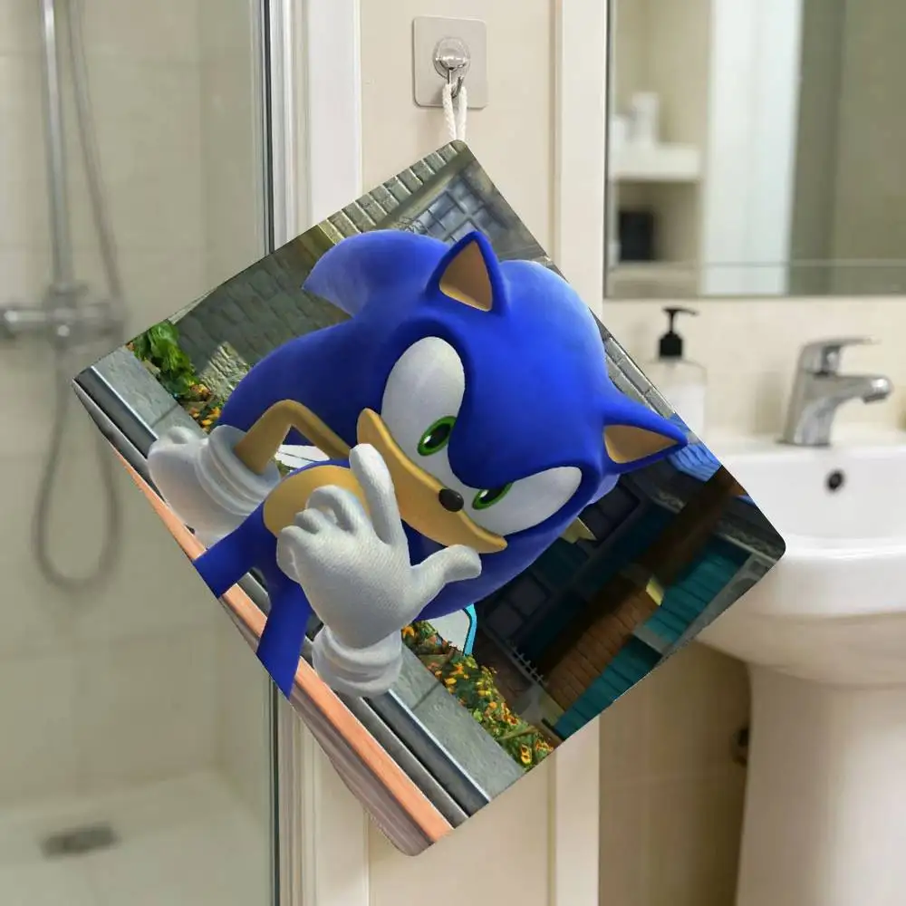 Blue s-Sonic Polyester Cotton Hanging Kitchen Towel Skin Friendly Hand Wiping Towel For Hotel Cafe Household