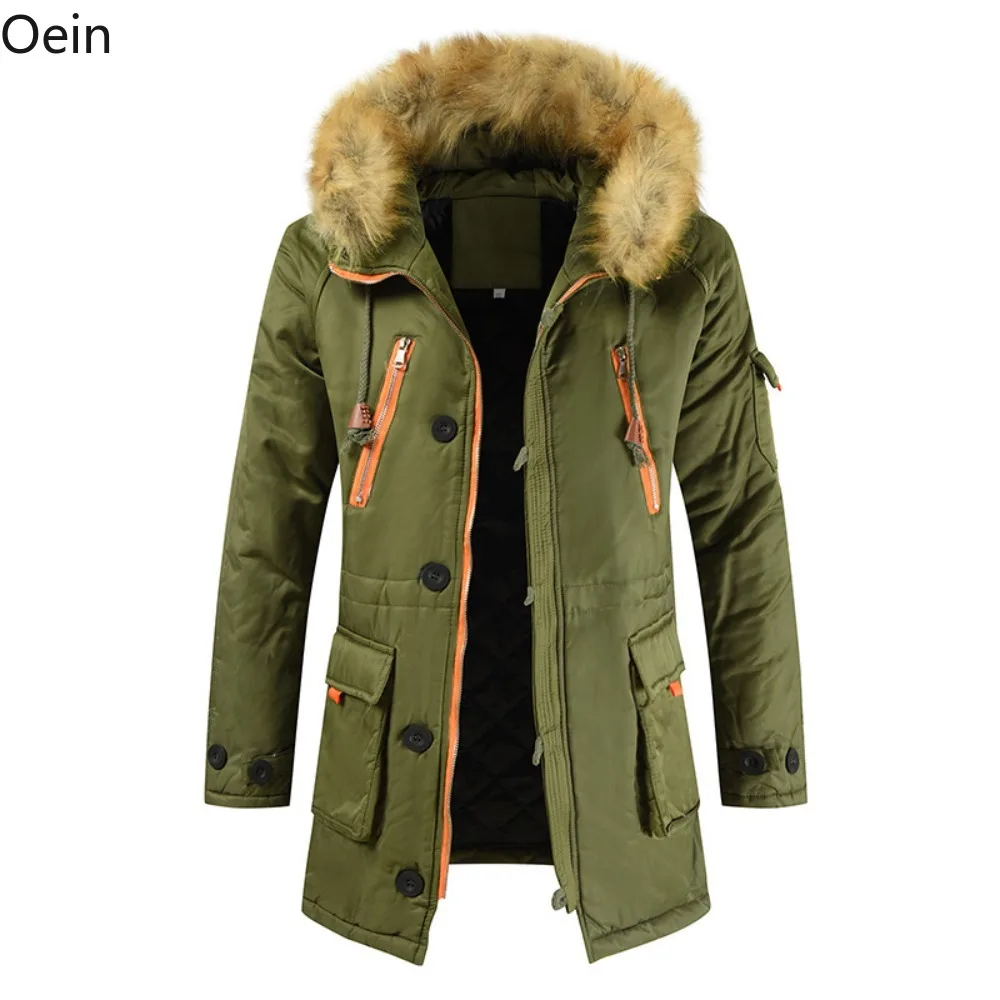 Herren Plus Size Kapuze Kunst pelz Kragen Jacke Winter Baumwolle Daunen Outwear Mäntel