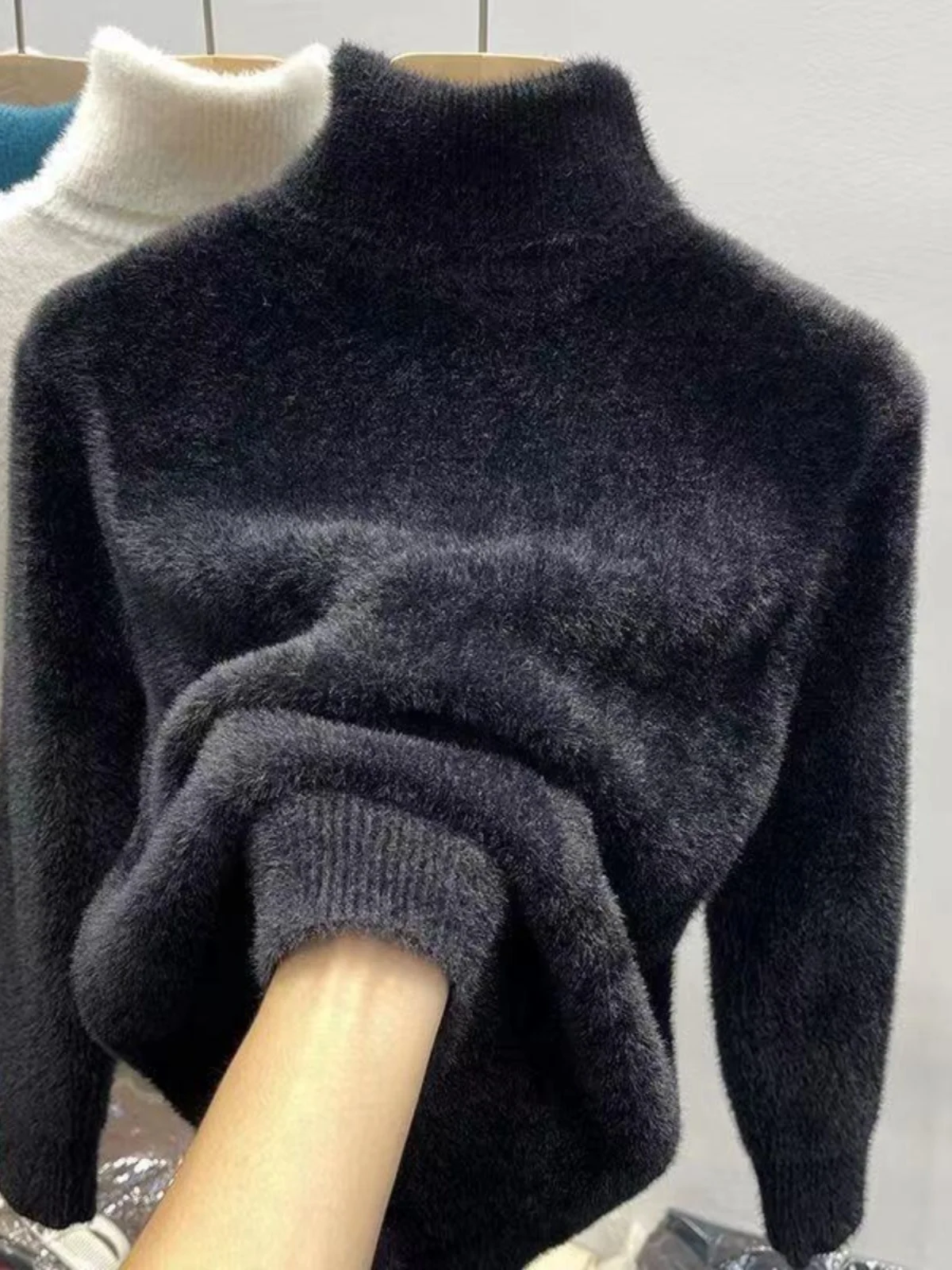 

Thiened из искусственной норки, вязаная основа irt, женская внутренняя одежда, теплый мягкий зимний свитер с высоким воротником, корейский облегающий длинный све