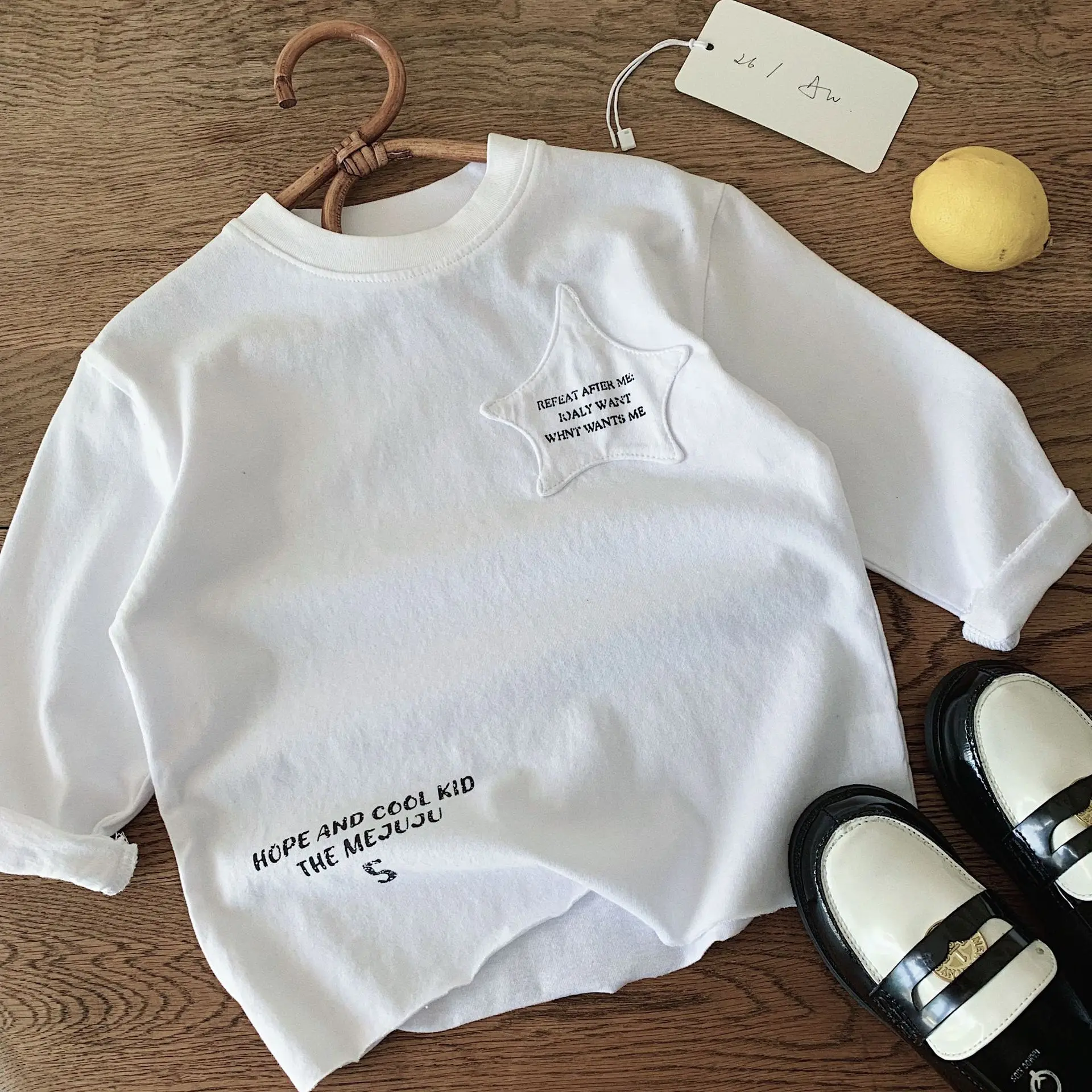 Boys T Shirt 2026 Spring and Autumn New Children's Clothing Korean Style Boys and Girls Simple Curled Edge Printed T Shirt
