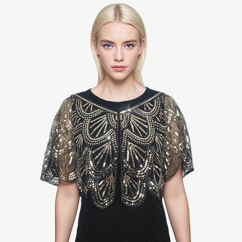 

High Quality Thin Party Shawl Long Sleeve Ruffle Design Shawl Beaded Sunscreen Clothing Polyester Sun Protected Summer