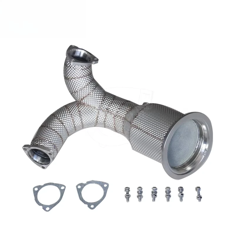 Exhaust Catted Downpipe for B9 S4 S5 3.0T (EA839) 2018+ with Heat Shield