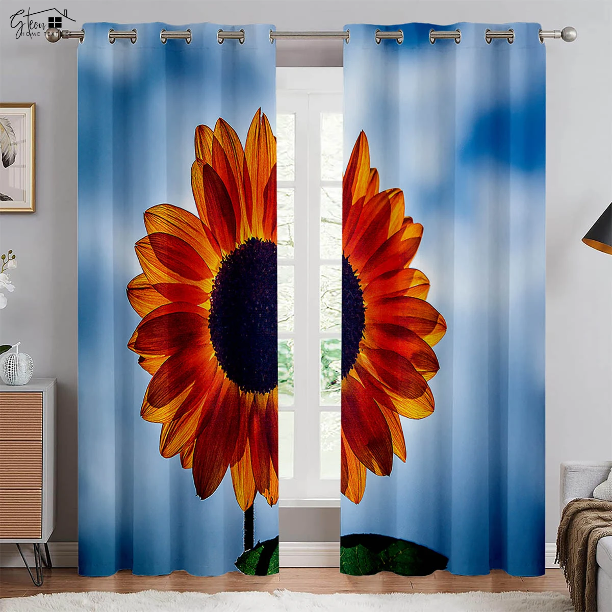 

Flower Sunflower 3d Printing Curtain Blackout Heat Insulation Curtain Bedroom Living Room Study Blackout Decorative Curtains