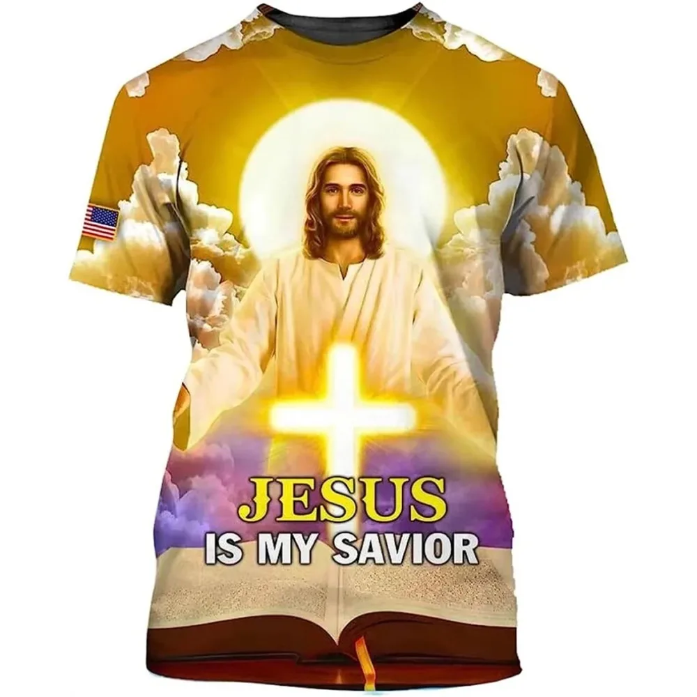 يسوع هو منقذي ثلاثية الأبعاد طباعة رجل إمرأة تي شيرت موضة كول يسوع تي شيرت الصيف عادية Y2k قصيرة الأكمام المعتاد الرجال الملابس