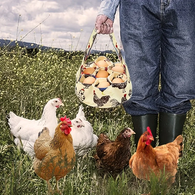 Countryside Style Farmhouse Egg Collection Bag Egg Basket 7-grid Chicken Pattern Storage Basket Family Farm Storage Supplies