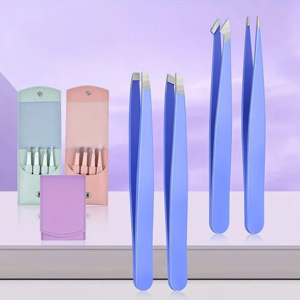 4 قطعة/المجموعة الفولاذ المقاوم للصدأ الحاجب الملقط مجموعة طرف مدبب مع حقيبة التخزين اللحية الملقط المائل الفم ملاقط رمش