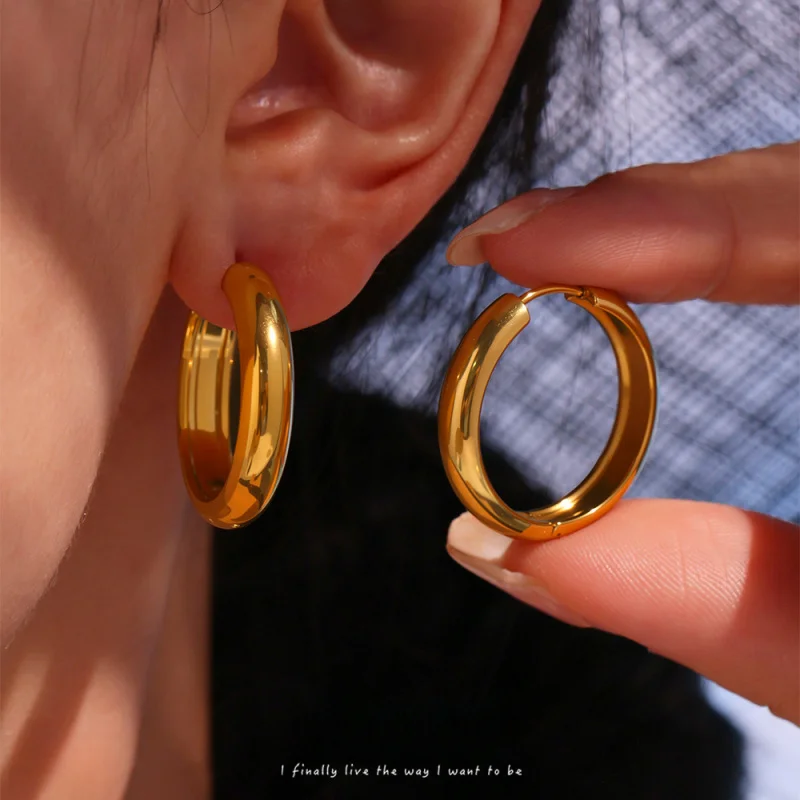 

European Circle Color Block Stainless Steel Earrings Vacuum Plating18K Real Gold Waterproof Hypoallergenic Jewelry for Women