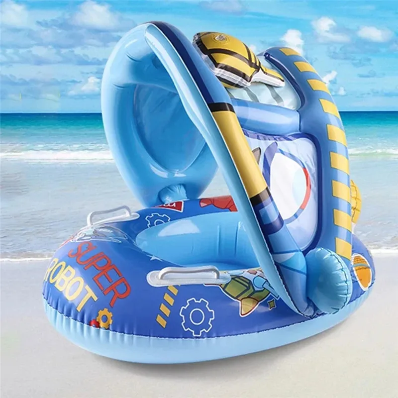 Baby Floating Water Toys Inflatable Swimming Seat Circle Swimming Pool Beach Swim Ring Water Seat with Sunshade Summer Party Toy