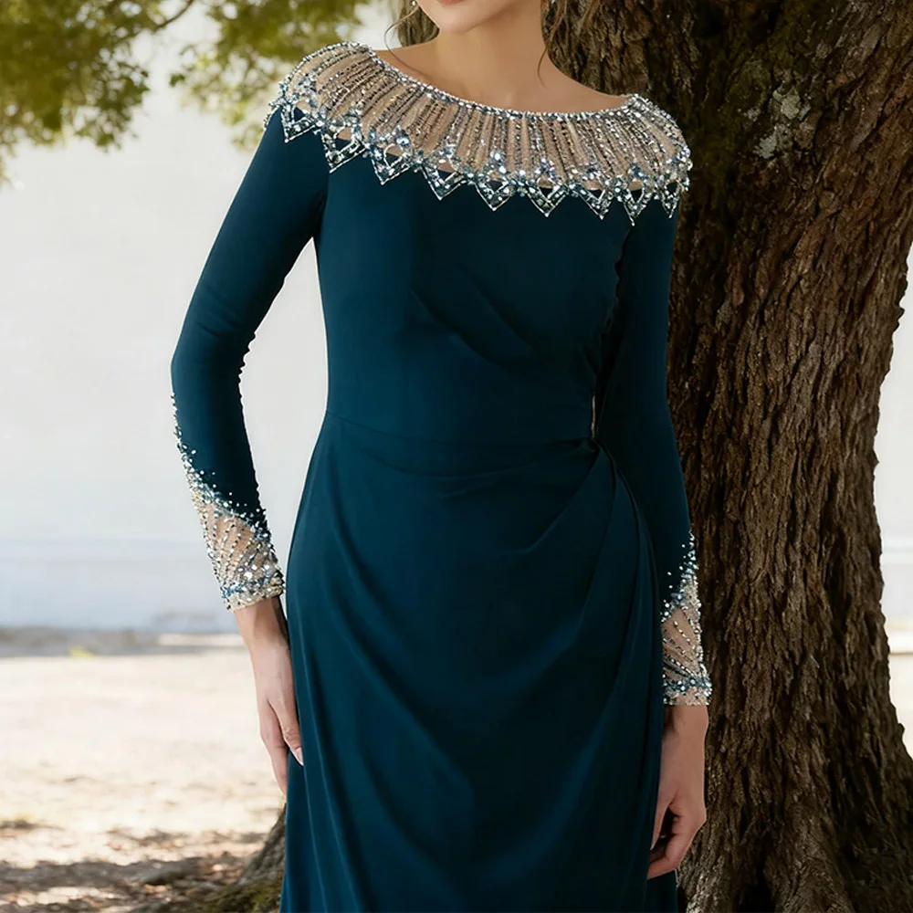 특별한 날을 위한 맞춤형 럭셔리 비즈 롱 이브닝 드레스 플로어 길이 A라인 여성 갈라 프로모션 파티 가운 2025