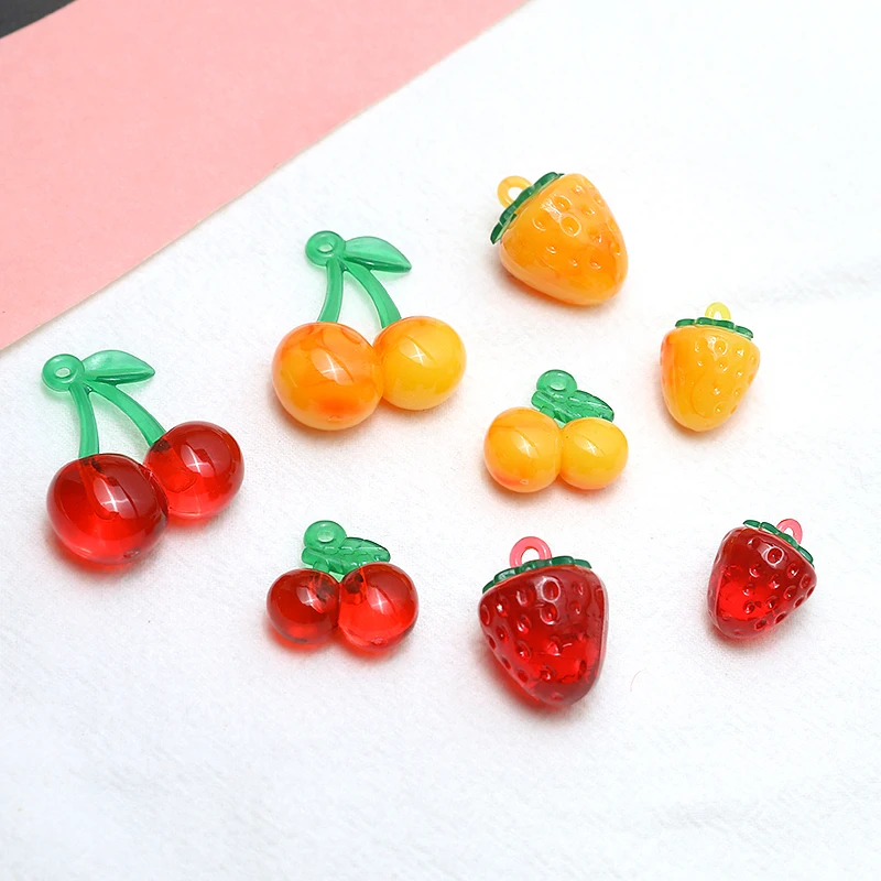 1pcs Small Fresh Sweet Fruit Strawberry Cherry Resin Pendant Diy Handmade Jewelry Earrings Headdress Pendant Material Charms