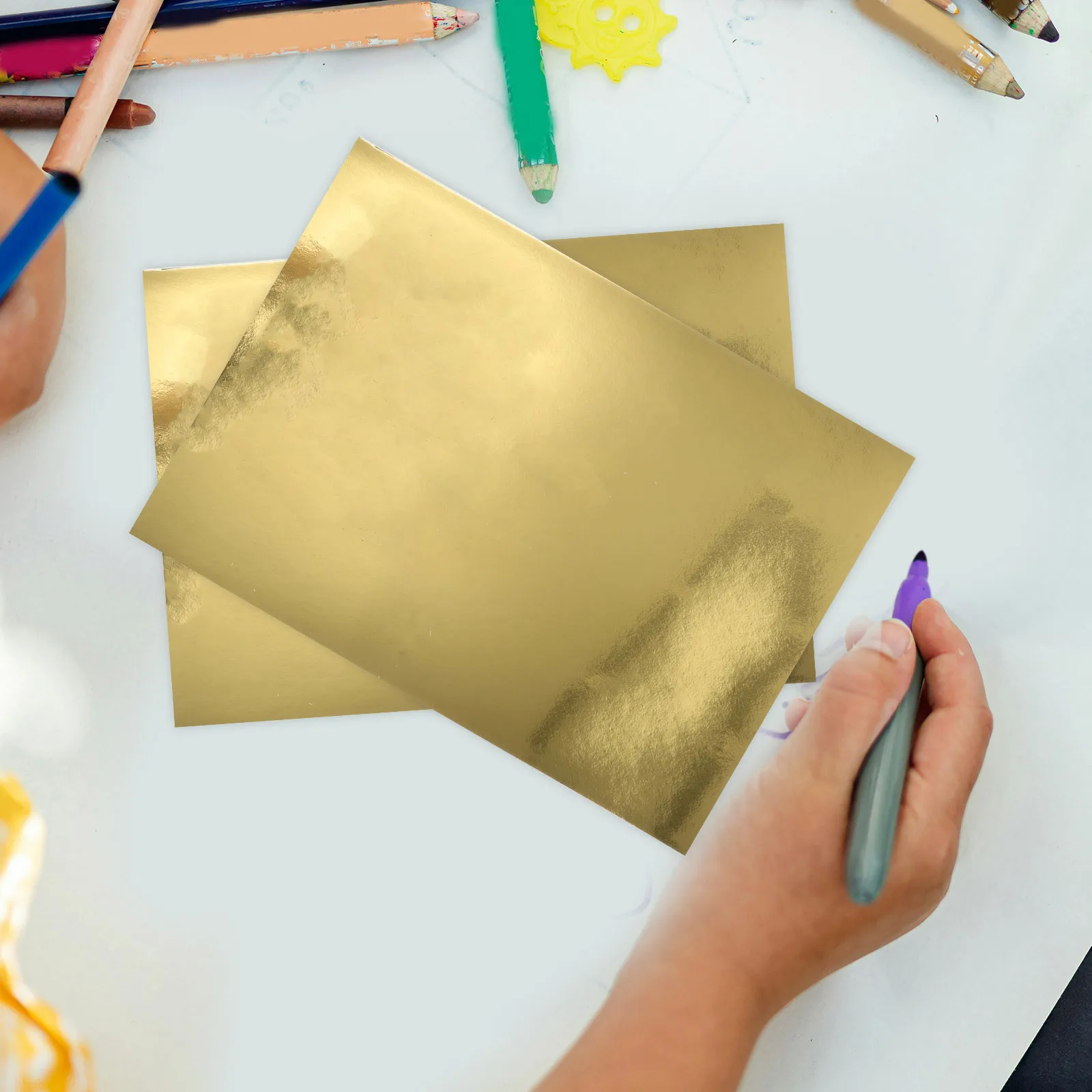 10 Sheets Gold Mirror Cardstock Metallic Shimmer Paper for DIY Children Handmade Gold Mirror Card Stock Crafts Decorative