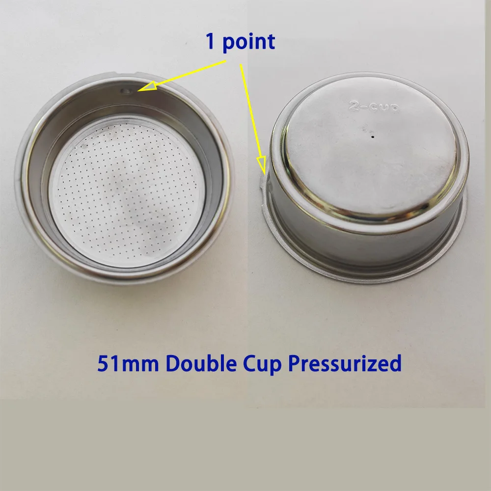 51mm 1/2Cups Stainless Steel Coffee Machines Pressurized Filter Basket Powder Basket Double Layer Coffee Filter Bowl