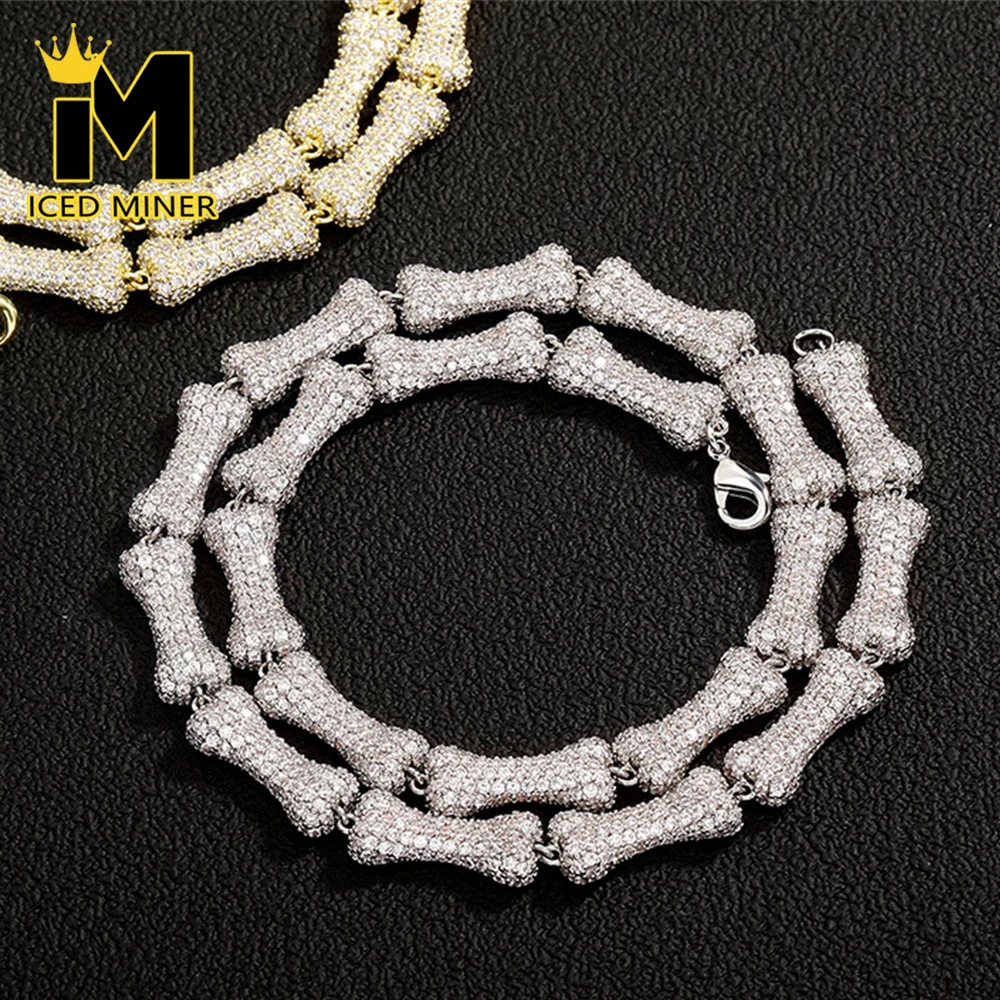 

9mm Icedminer Bone Iced Out Link Chain Necklace with Bling Zircon Bracelets for Men Women Hip Hop Jewelry Free Shipping