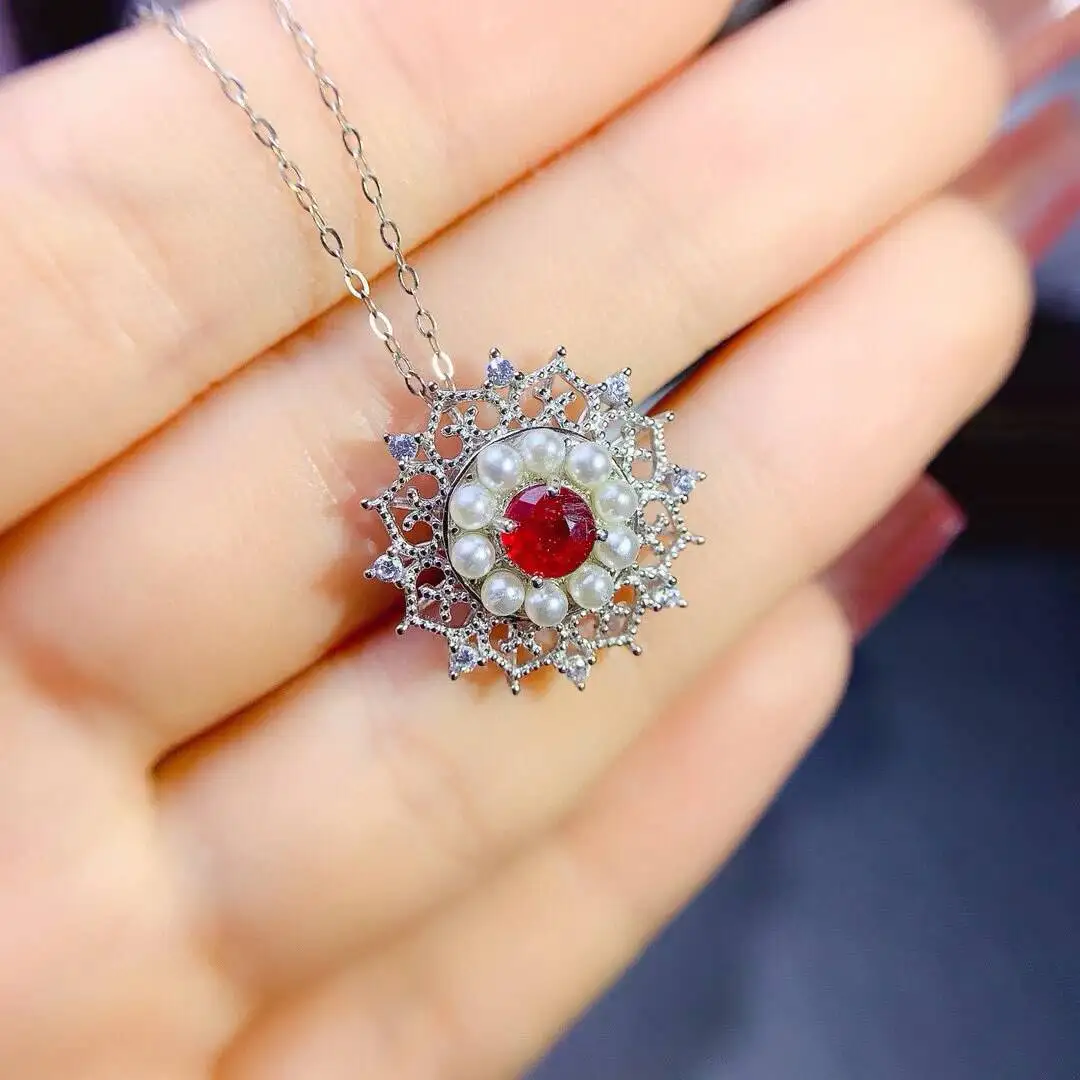 KJJEAXCMY New Jewelry Natural Women's Ruby Pendant 925 silver inlay Colorful and splendid Crystal pure fire flash explosion