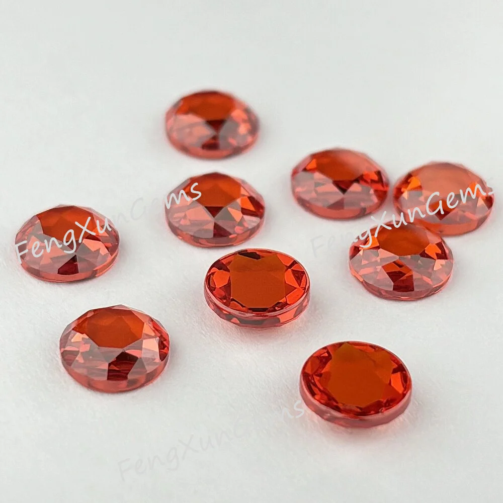 5~7mm Round Orange Flat bottom facet Cut AAAAA Loose CZ Stone Cubic Zirconia Gemstone  for Jewelry  DIY  Nail decorations