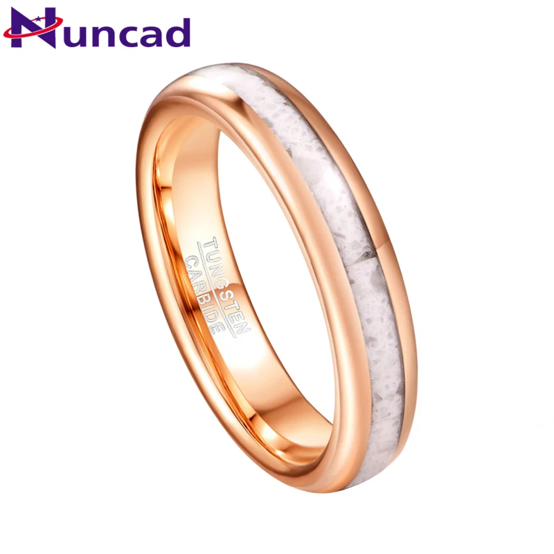 Nuncad 4mm White Marble Electric Rose Gold Tungsten Steel Ring Wedding Jewelry for Women and Men AAA Quality T258R