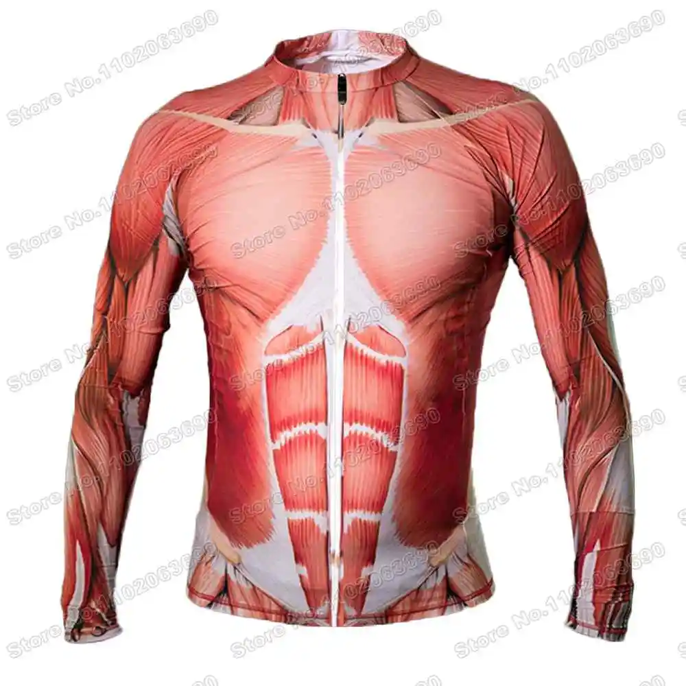 2023 Human Muscle Cycling Jersey Long Sleeve Set Men Cycling Clothing Road Bike Jacket Suit Bicycle Bib Tights Riding Uniform