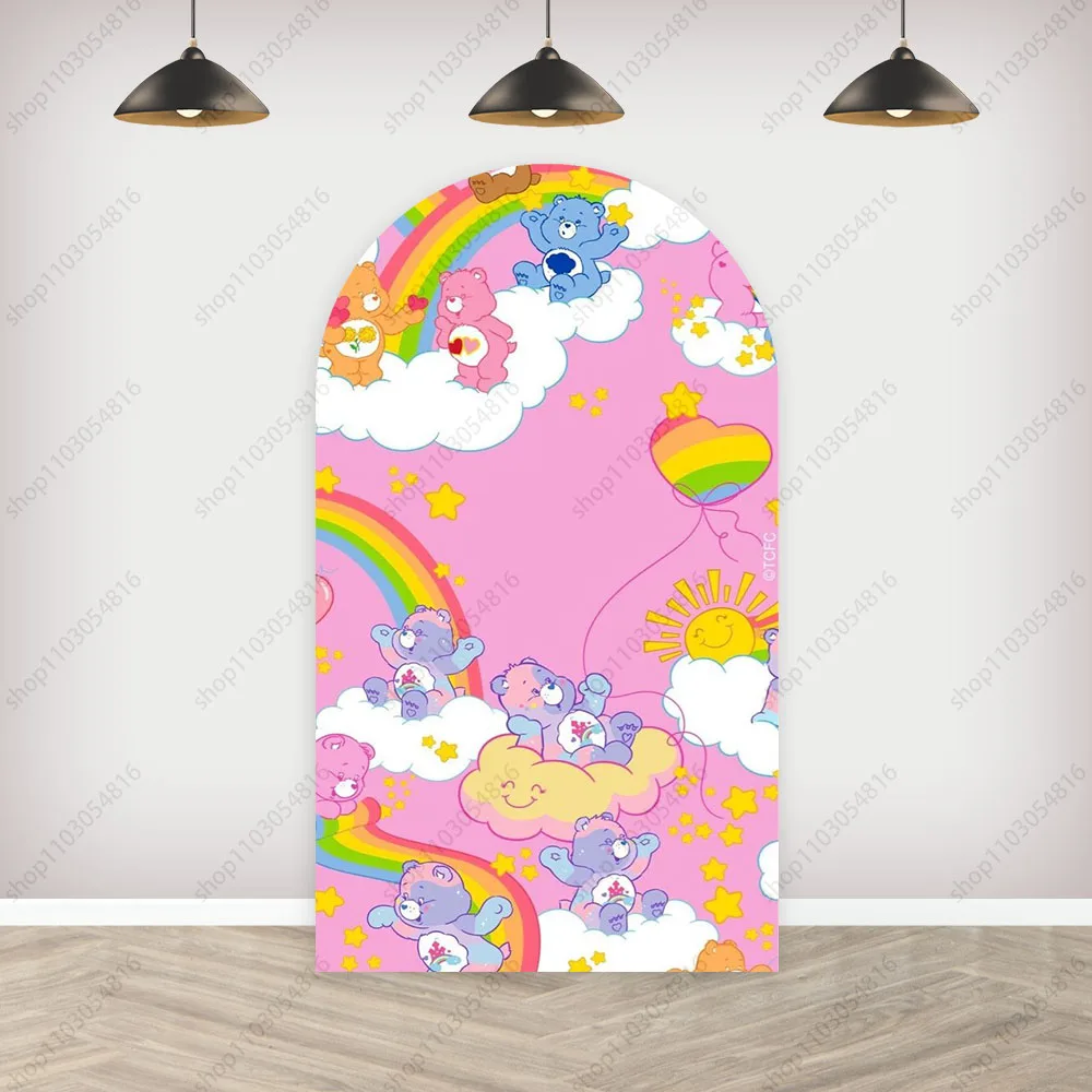 MINISO Care Bears Arch Photography Backdrop Cute Cover Kids Birthday Party Decor Wall Polyester Photo Background Decor Props