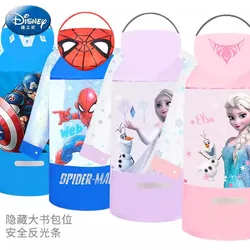 Disney Raincoat Kids Cartoon Mickey Minnie  Poncho Book Bag Reflective Strip Inflatable Cap Children Boy Girl Kids Raincoat Gift