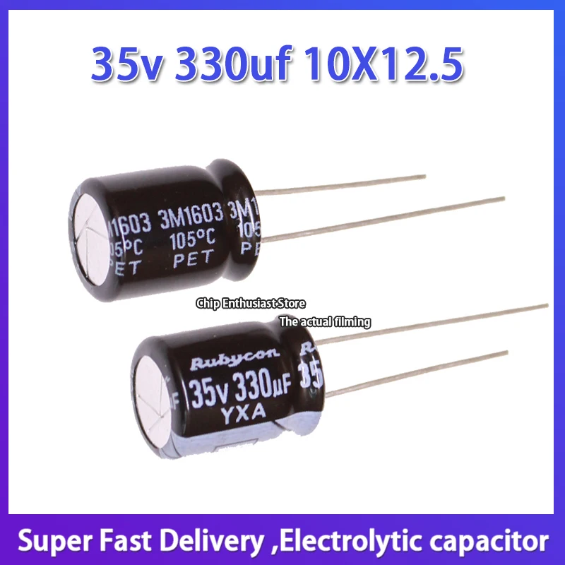 10PCS Rubycon imported aluminum electrolytic capacitor 35v 330uf 10X12.5 Japanese ruby yxa 105 degrees