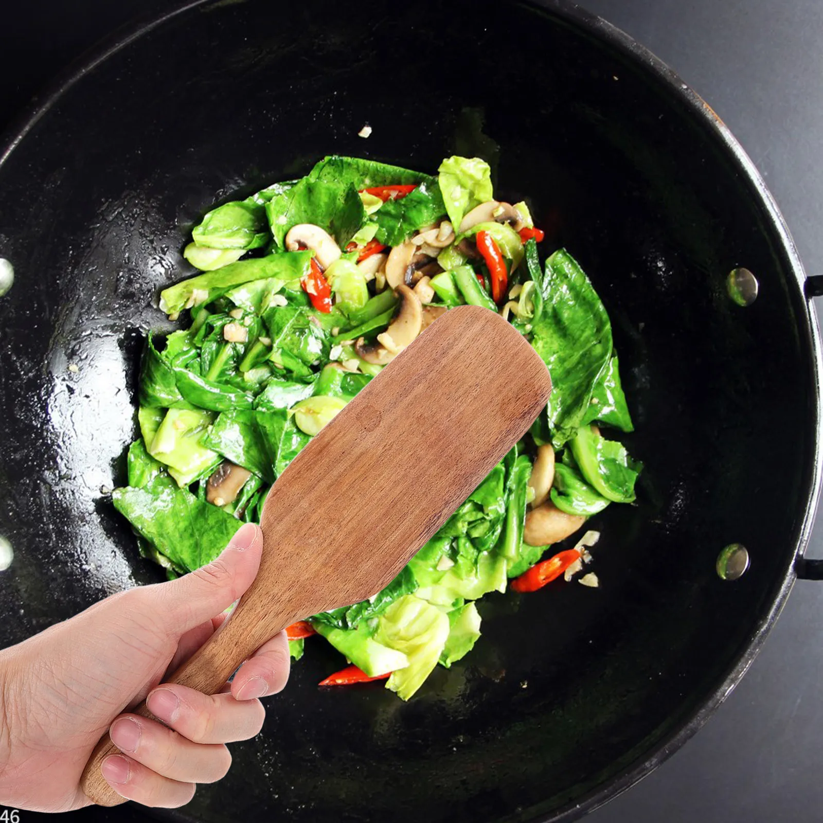 

2Pcs Wooden Kitchen Cooking Spatula Small Serving Spoon Long Paddle Nonstick Wood Utensils for Stirring Mixing