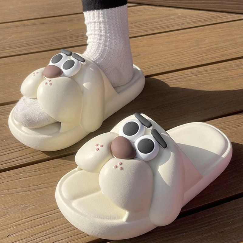 

2025 Cute Cartoon Dog Home Bathroom Slippers For Women Beach Slides Anti-slip Girls Student Summer Platform Shoes Street Sandals