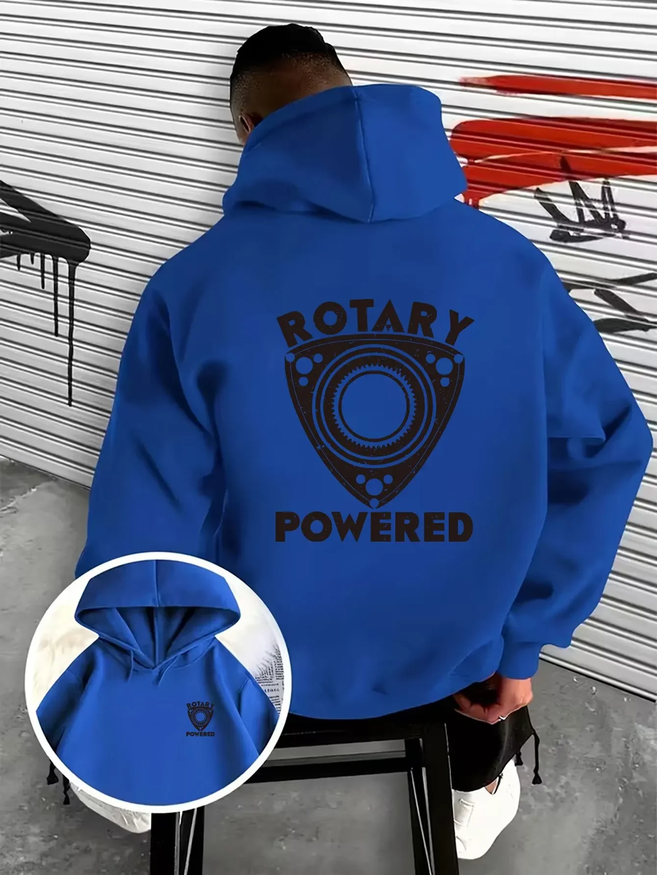Men Women Retro JDM Pullover Hoodie Vintage Rotary Engine Distressed Letter Art Chest & Back Print Loose Fit Hooded Sweatshirt