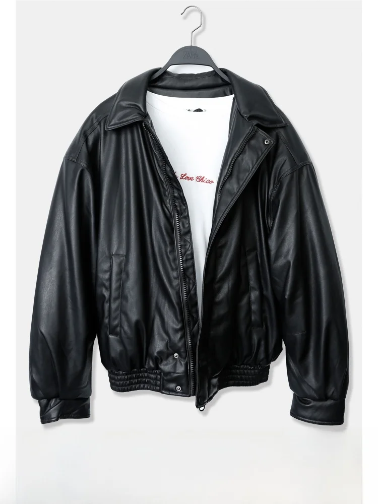 

Мужская зимняя свободная верхняя одежда из искусственной кожи Thiened, молодежная модная одежда из полиэфирного волокна, длинная застежка-молния, цвет