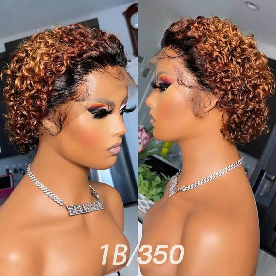 Short Curly Pixie Wig Curly  Bob Human Hair Wig Cheap 13X1 Transparent Lace Frontal Water Deep Wave Lace Wig Prepluck Human Hair