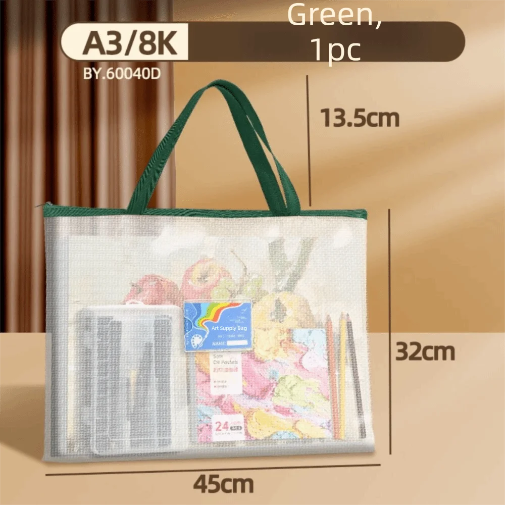 with Zipper and Handle A3 Project Bag Large Capacity Mesh PVC Mesh Art Bag Multifunctional Thickened Storage Bag Office Supplies