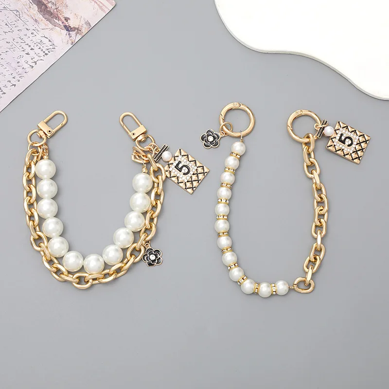 

Y2K Bag Chain Strap Charm Handbags Accessories Multi-layer Metal Pendant Keychain DIY Bow Pearl Flower Aesthetic for Girls Gift